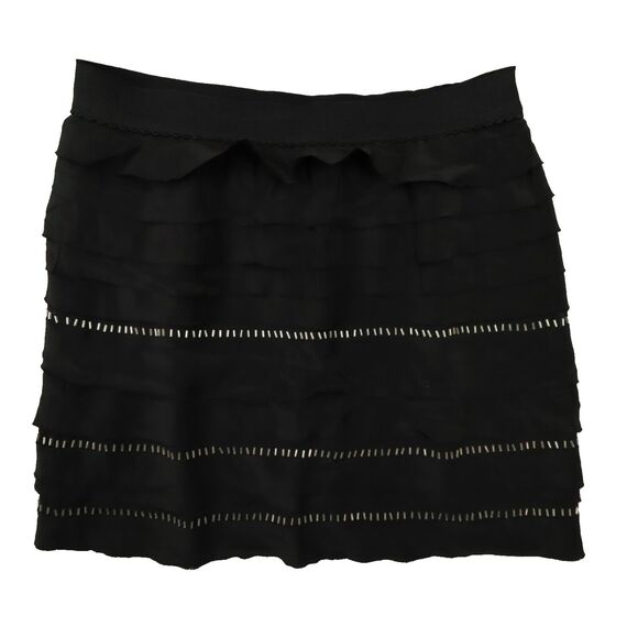 BCBG Max Azria Women's Black Silk Chiffon Ruffle Beaded Mini Skirt size XS NWT - Picture 1 of 11